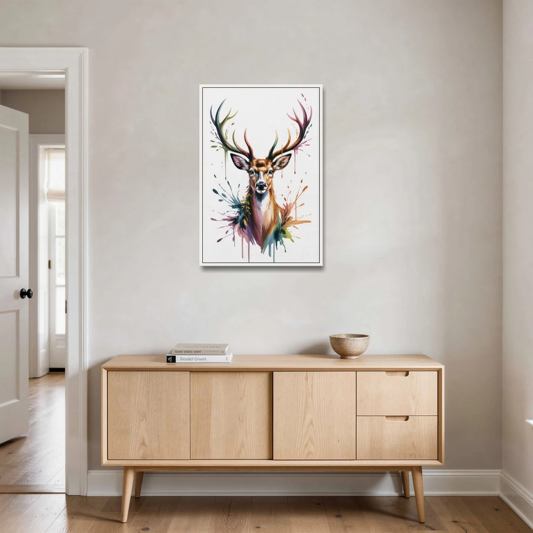 Deer Head in Profile - White Framed Canvas Wall Art - Coffee Table - 24x36
