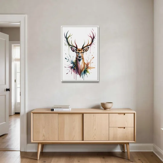 Deer Head in Profile - White Framed Canvas Wall Art - Coffee Table - 24x36