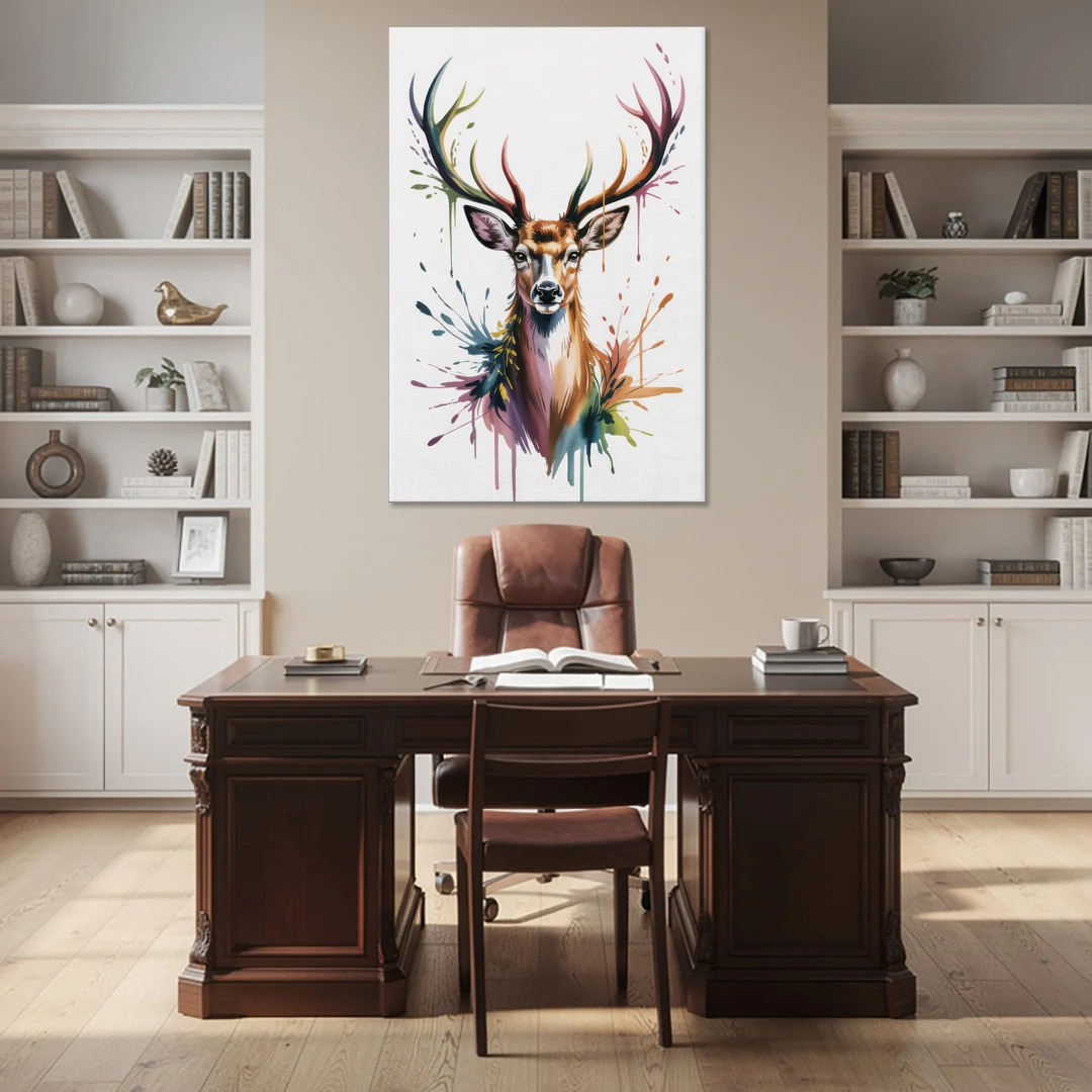 Deer Head in Profile - Canvas Wall Art - Office - 40x60