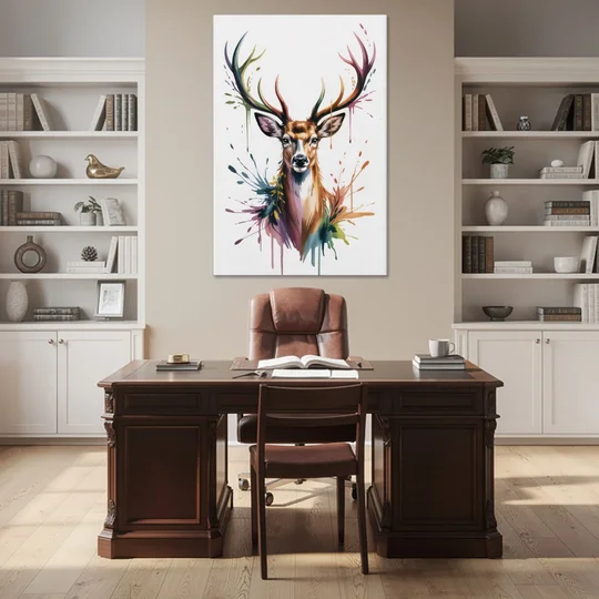 Deer Head in Profile - Canvas Wall Art - Office - 40x60