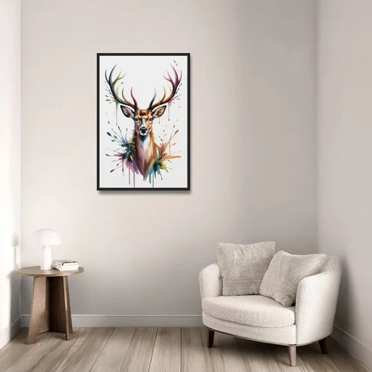 Deer Head in Profile - Black Framed Canvas Wall Art - Sofa - 24x36