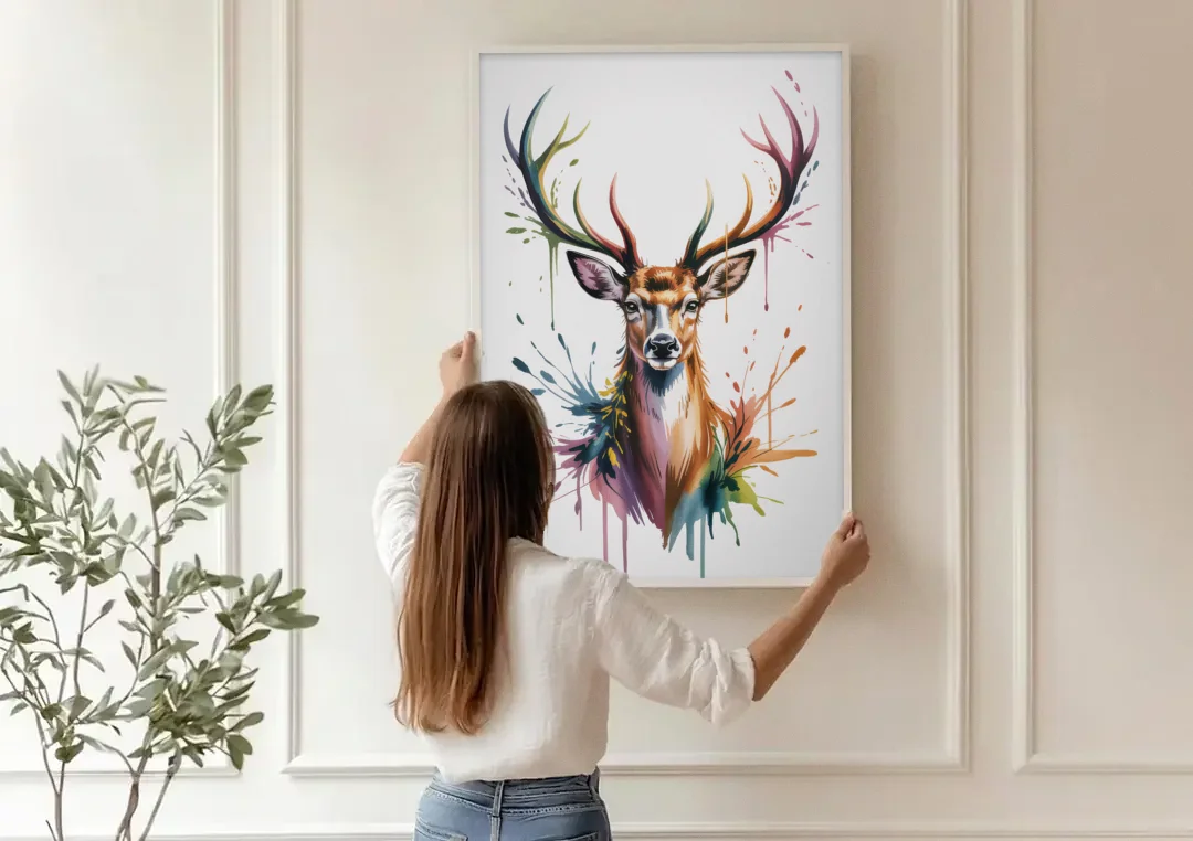 Deer Head in Profile canvas wall art being hung on a paneled wall