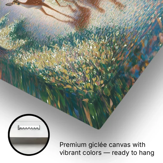 Deer Herd at River's Edge - Canvas Wall Art - Gallery Wrap Corner