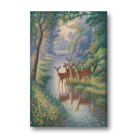 Deer Herd at River's Edge - Canvas Wall Art - Front