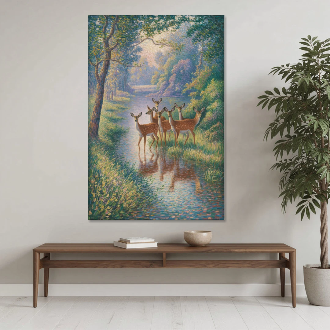Deer Herd at River's Edge - Canvas Wall Art - Coffee Table - 40x60