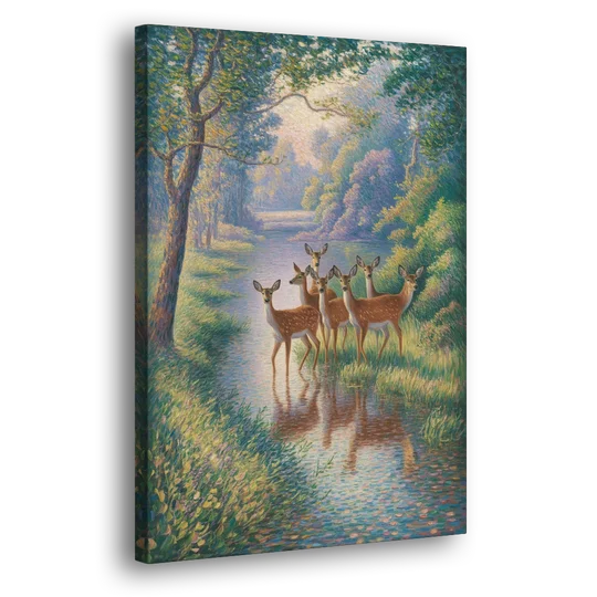 Deer Herd at River's Edge - Canvas Wall Art - Side