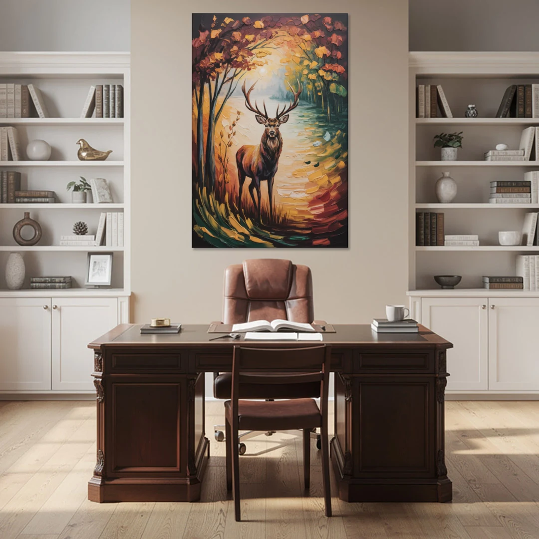 Deer Hunt in Autumn - Canvas Wall Art - Office - 40x60