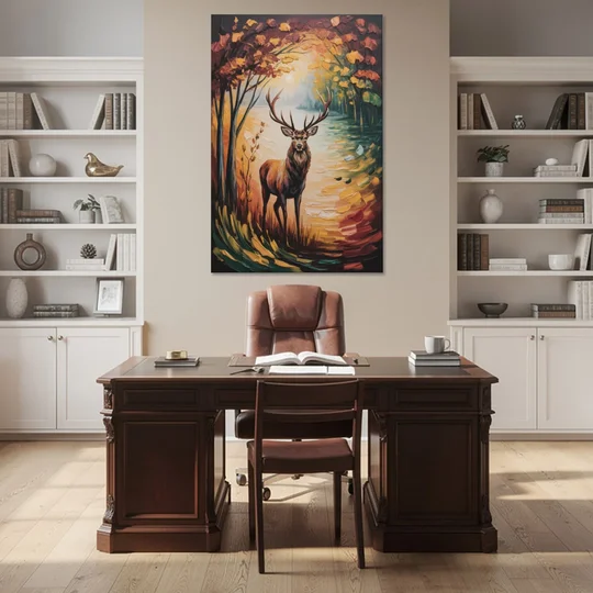 Deer Hunt in Autumn - Canvas Wall Art - Office - 40x60