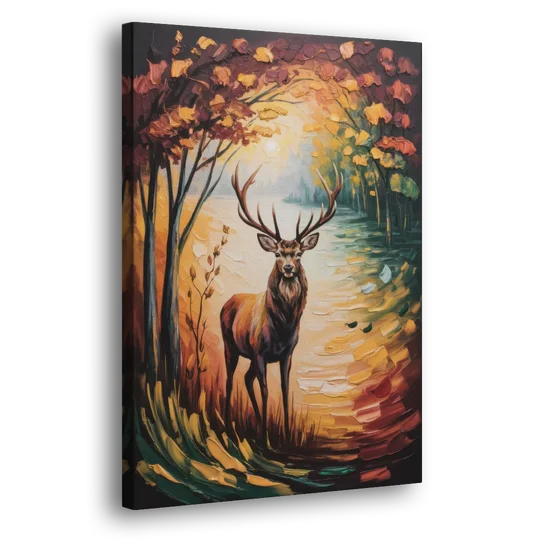 Deer Hunt in Autumn - Canvas Wall Art - Side