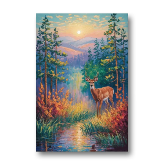 Deer in the Serene Forest - Canvas Wall Art - Front