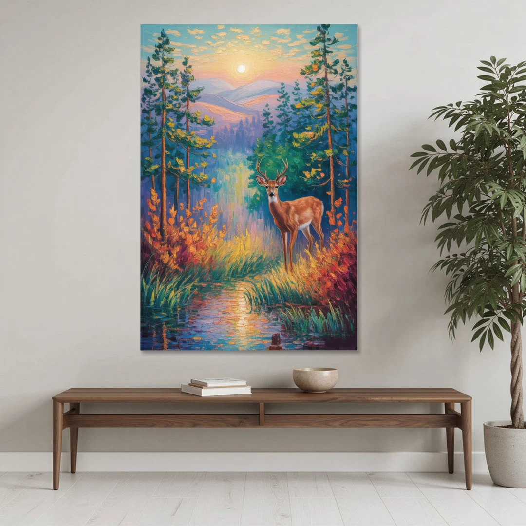 Deer in the Serene Forest - Canvas Wall Art - Coffee Table - 40x60