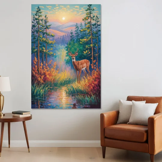Deer in the Serene Forest - Canvas Wall Art - Sofa - 40x60