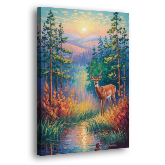 Deer in the Serene Forest - Canvas Wall Art - Side