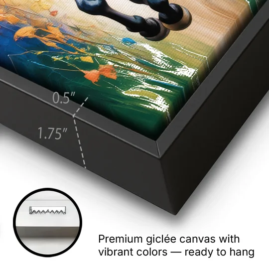 Delightful Horse Play - Black Framed Canvas Wall Art - Gallery Wrap Corner