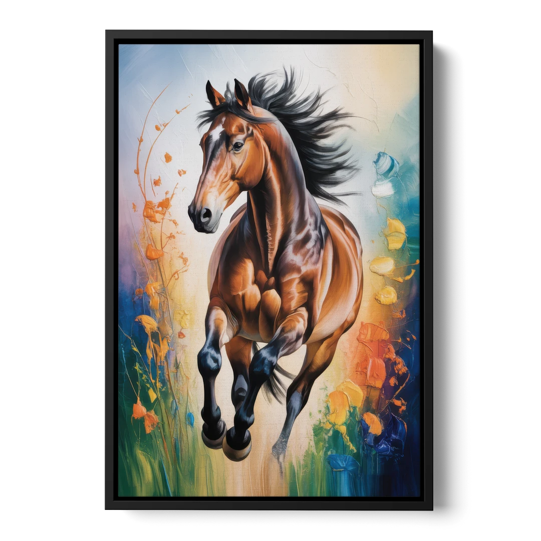 Delightful Horse Play - Black Framed Canvas Wall Art - Front