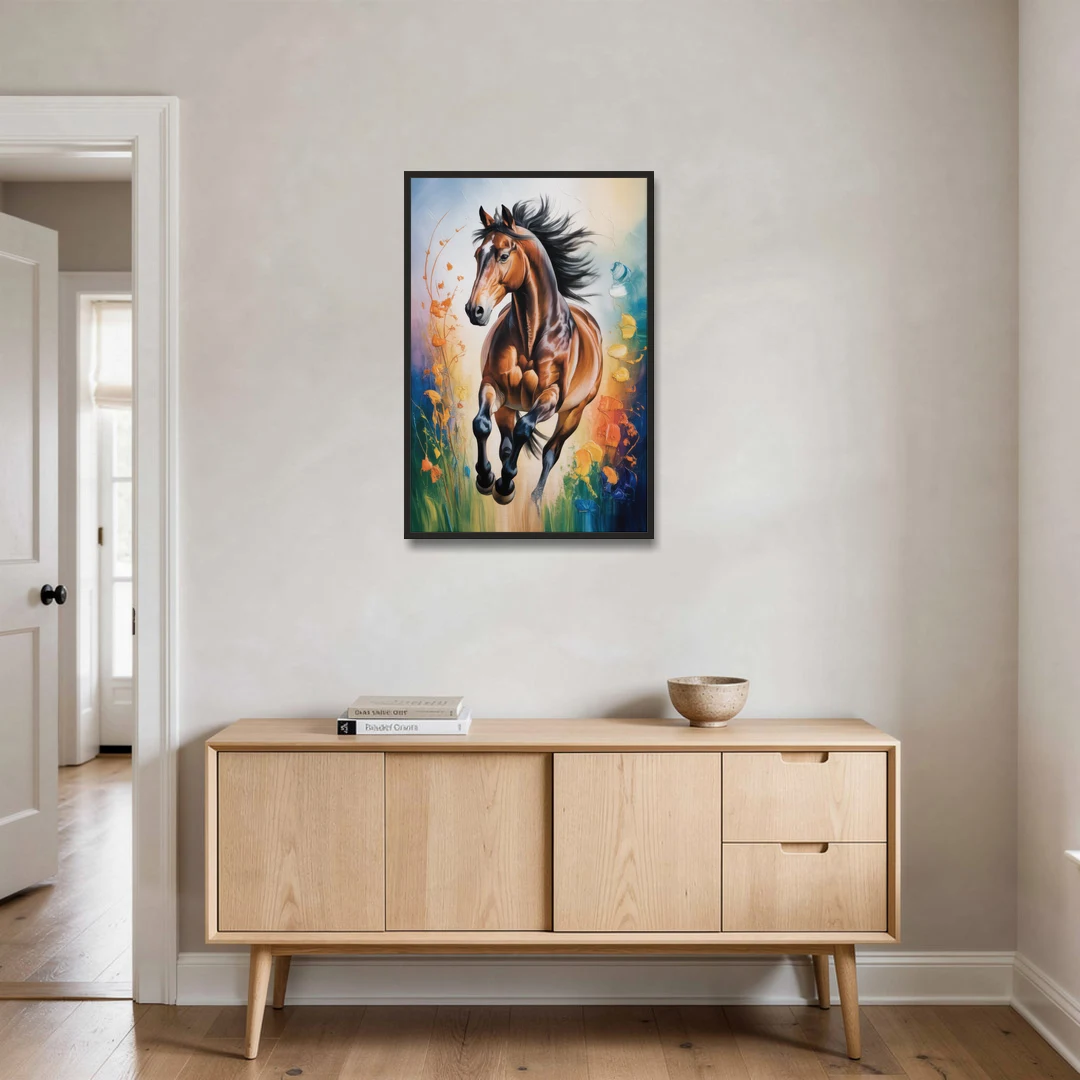 Delightful Horse Play - Black Framed Canvas Wall Art - Coffee Table - 24x36