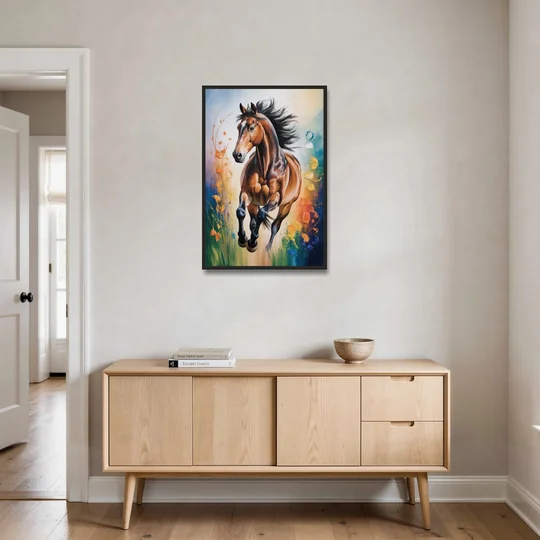 Delightful Horse Play - Black Framed Canvas Wall Art - Coffee Table - 24x36