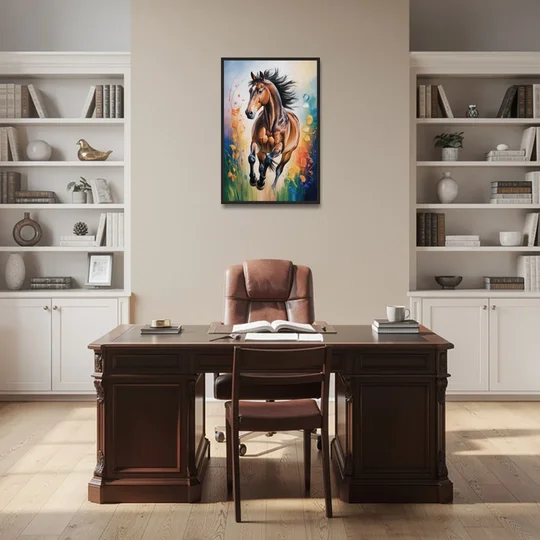 Delightful Horse Play - Black Framed Canvas Wall Art - Office - 24x36