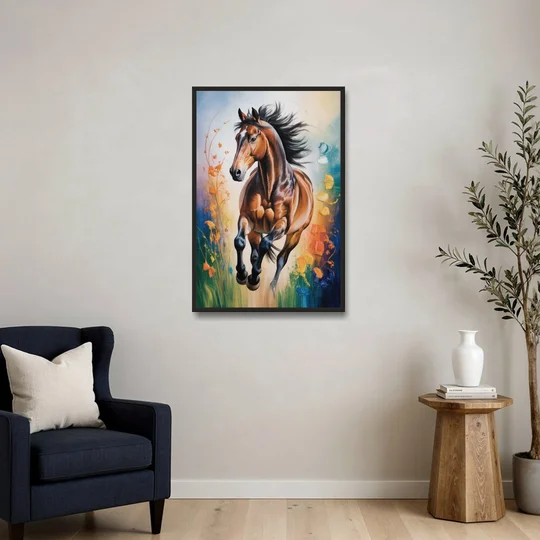 Delightful Horse Play - Black Framed Canvas Wall Art - Sofa - 24x36