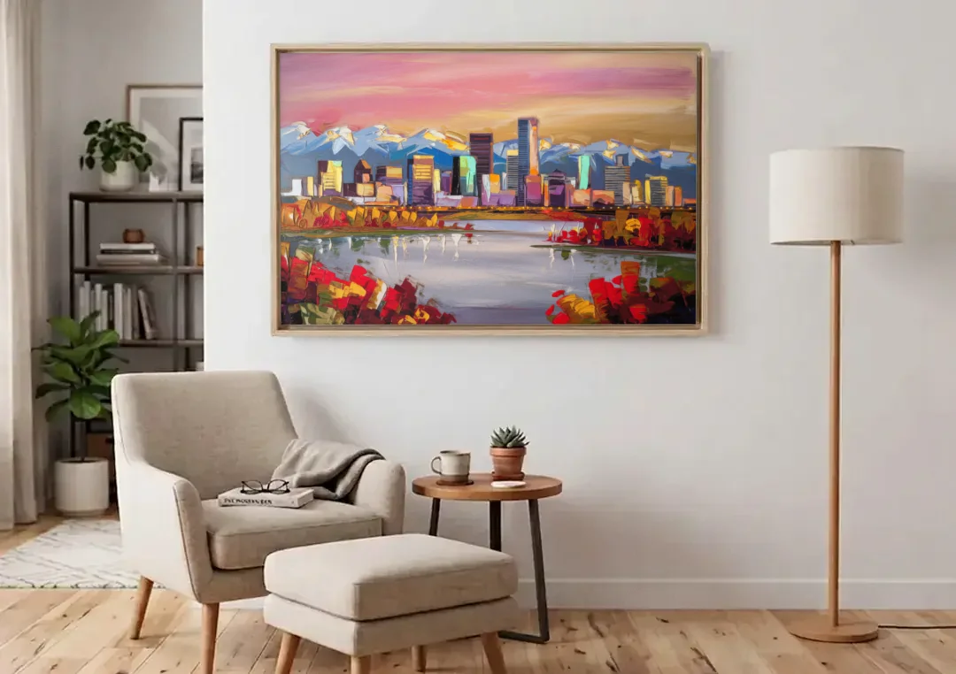 Denver Art Museum Highlights canvas wall art above an armchair in a bright living room