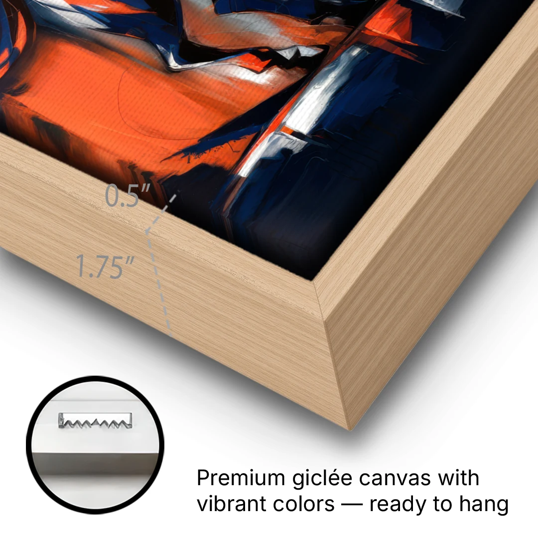 Denver Broncos Legacy - Oak Framed Canvas Wall Art - Gallery Wrap Corner