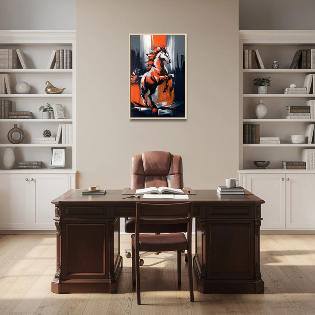 Denver Broncos Legacy - Oak Framed Canvas Wall Art - Office - 24x36
