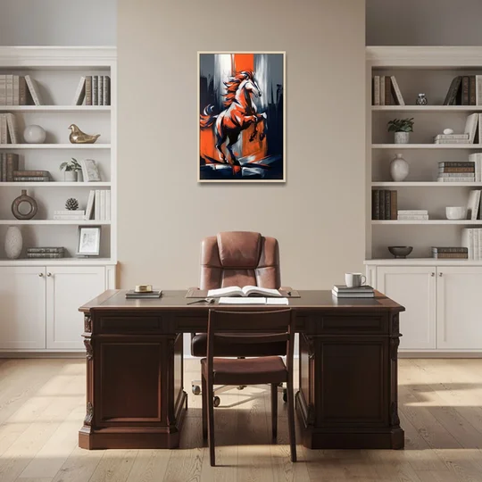 Denver Broncos Legacy - Oak Framed Canvas Wall Art - Office - 24x36