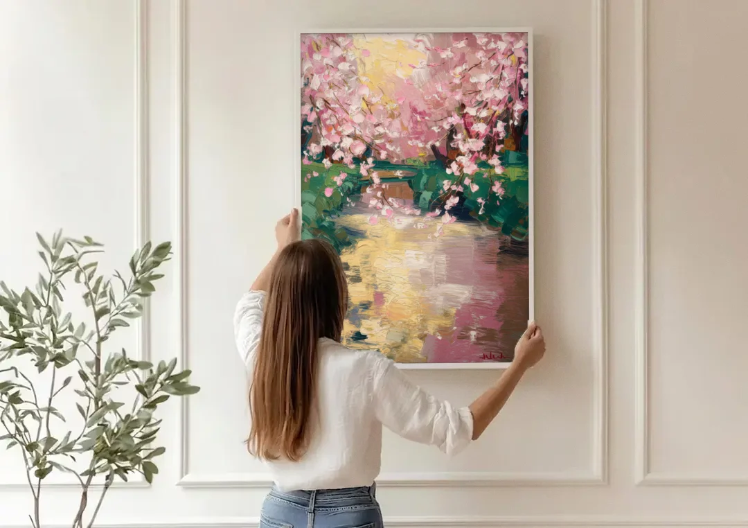 Denver Cherry Creek Charm canvas wall art being hung on a paneled wall