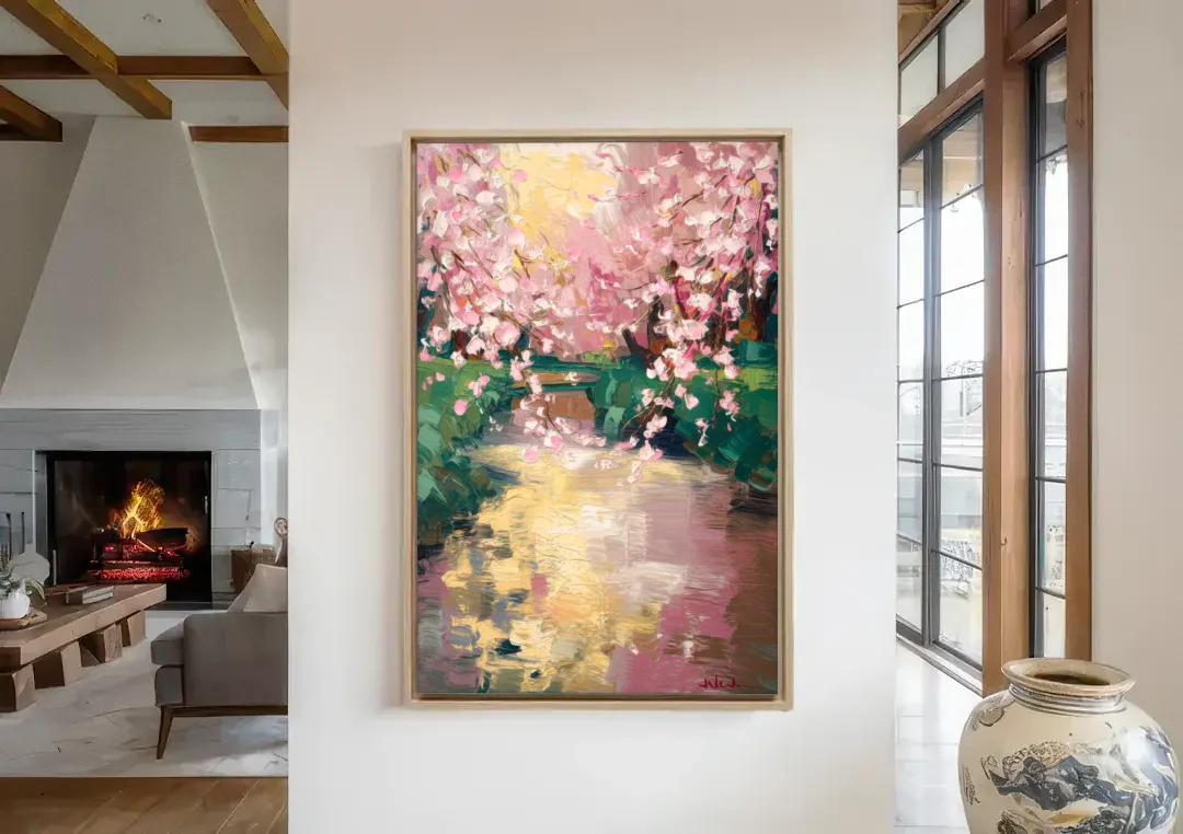 Denver Cherry Creek Charm canvas wall art in a living room with a fireplace