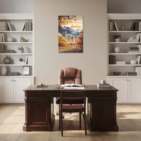 Denver Cityscape in Autumn - Canvas Wall Art - Office - 24x36