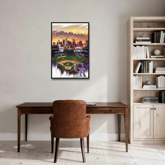 Denver Colorado Rockies - Black Framed Canvas Wall Art - Office - 24x36