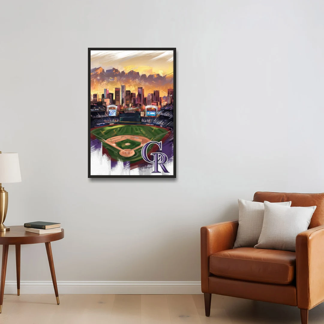 Denver Colorado Rockies - Black Framed Canvas Wall Art - Sofa - 24x36