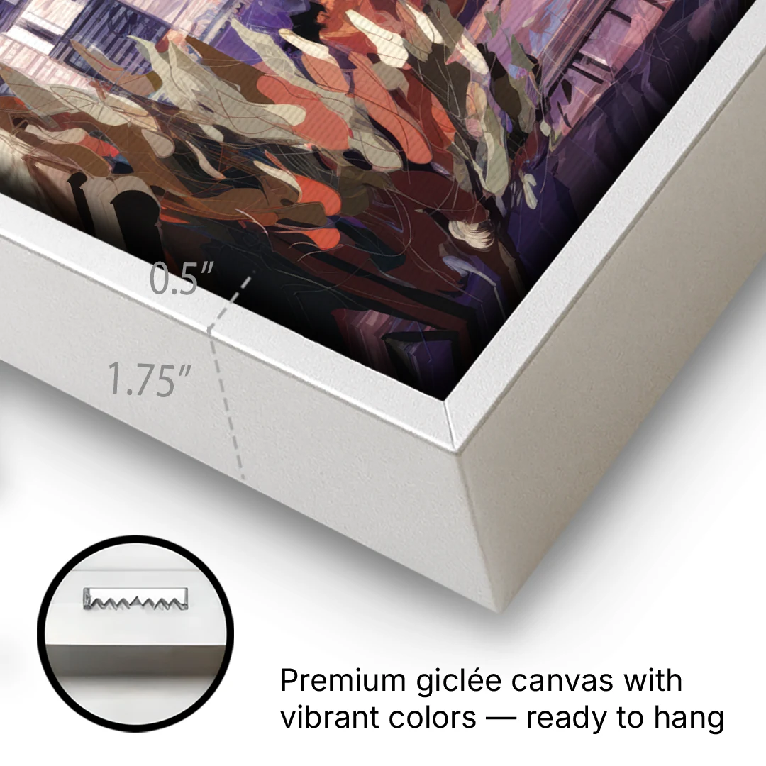 Denver Downtown Panorama - White Framed Canvas Wall Art - Gallery Wrap Corner