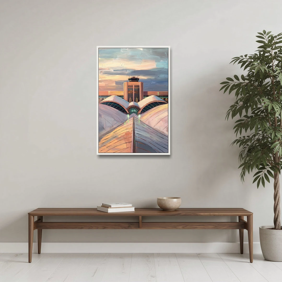 Denver International Terminal - White Framed Canvas Wall Art - Coffee Table - 24x36
