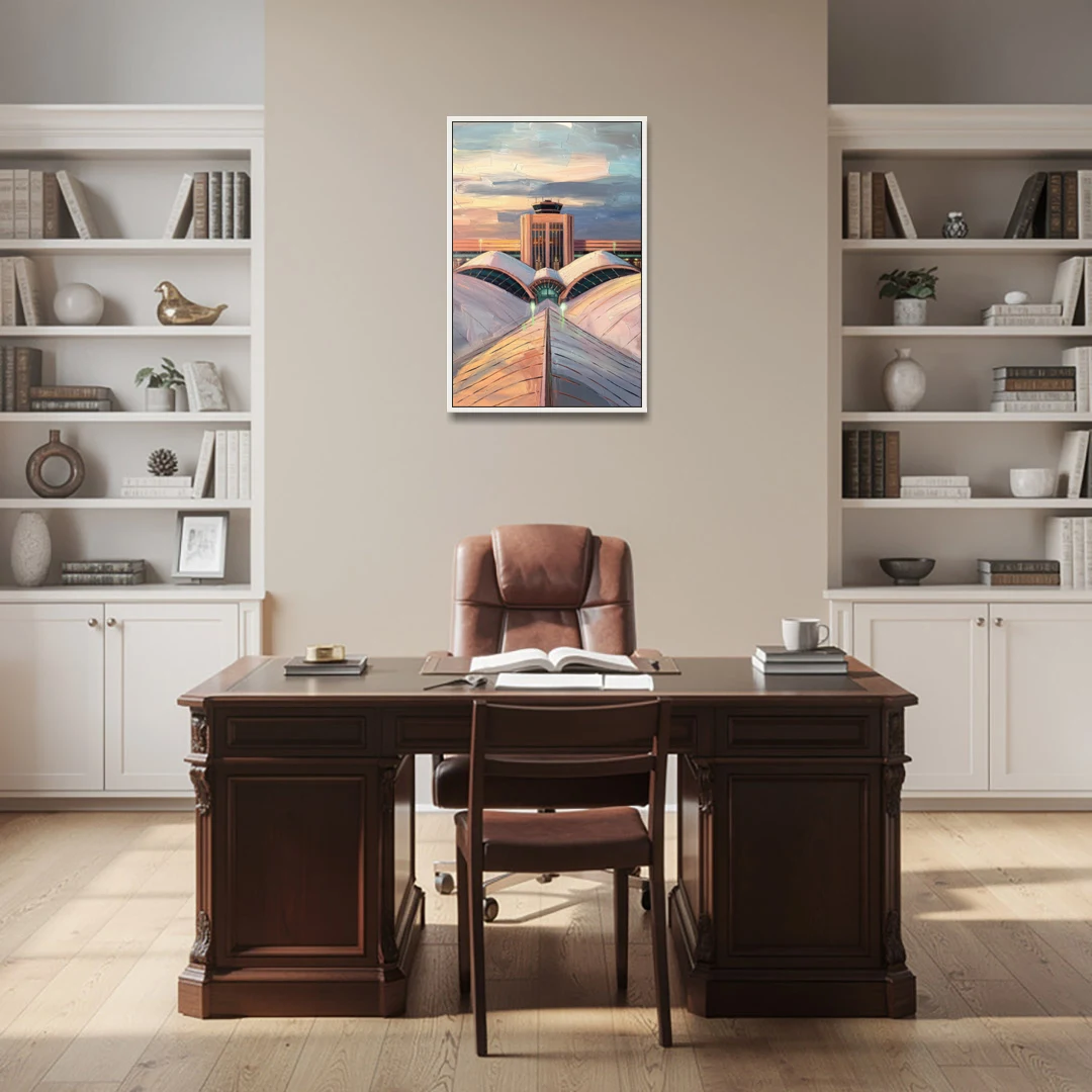 Denver International Terminal - White Framed Canvas Wall Art - Office - 24x36