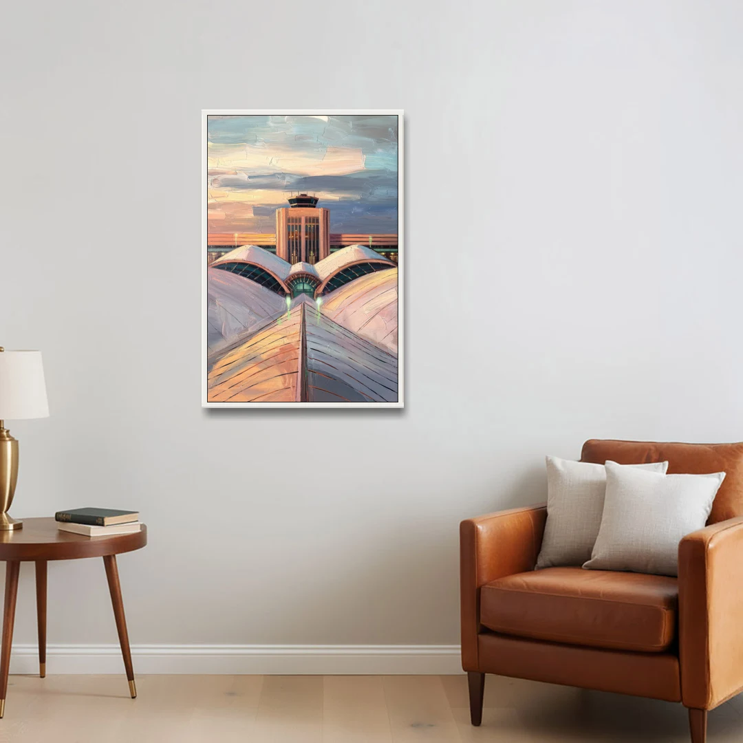 Denver International Terminal - White Framed Canvas Wall Art - Sofa - 24x36