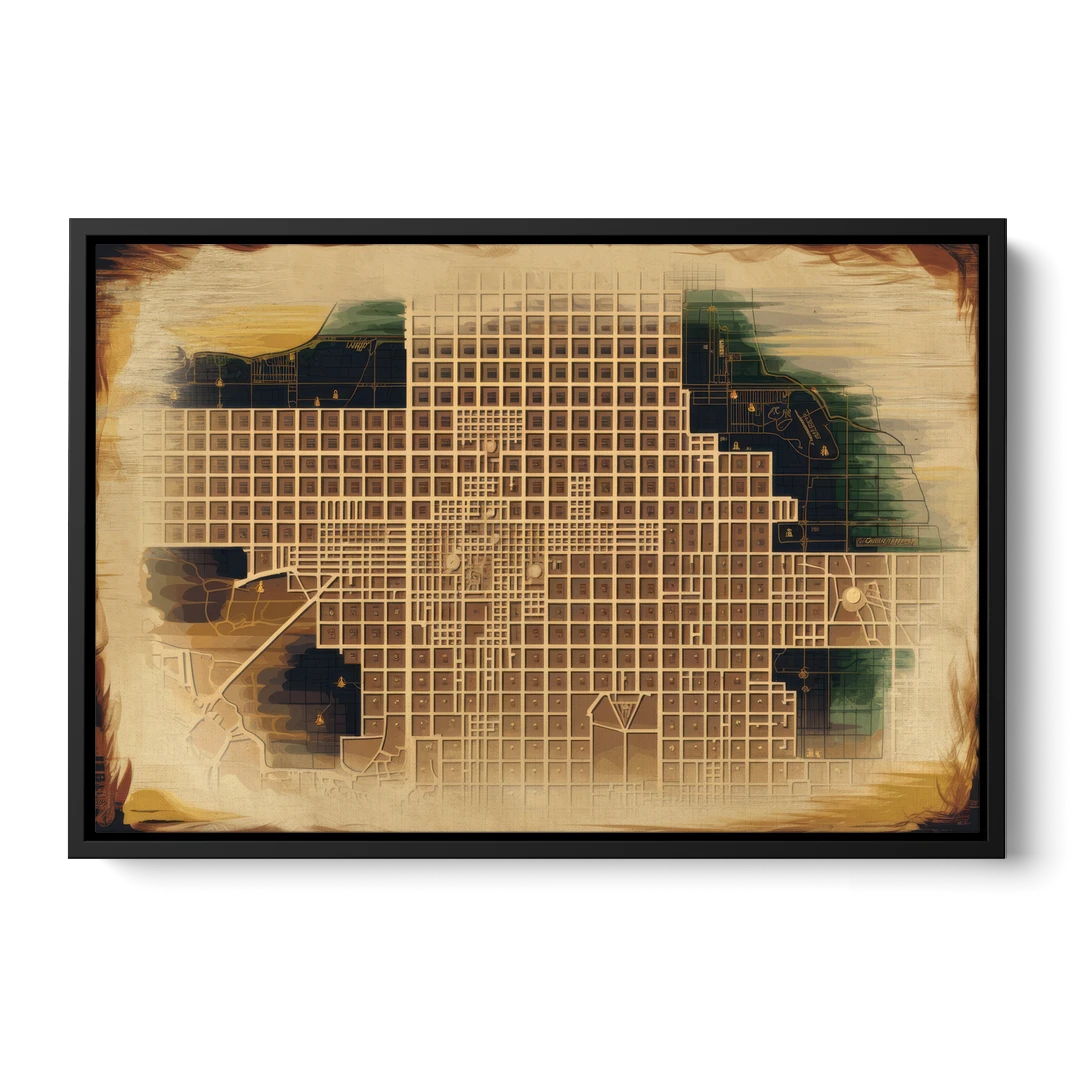 Denver Neighborhood Map - Black Framed Canvas Wall Art - Front