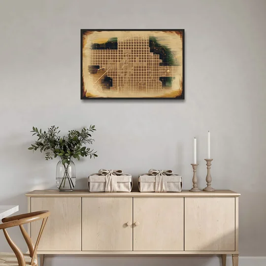 Denver Neighborhood Map - Black Framed Canvas Wall Art - Coffee Table - 36x24