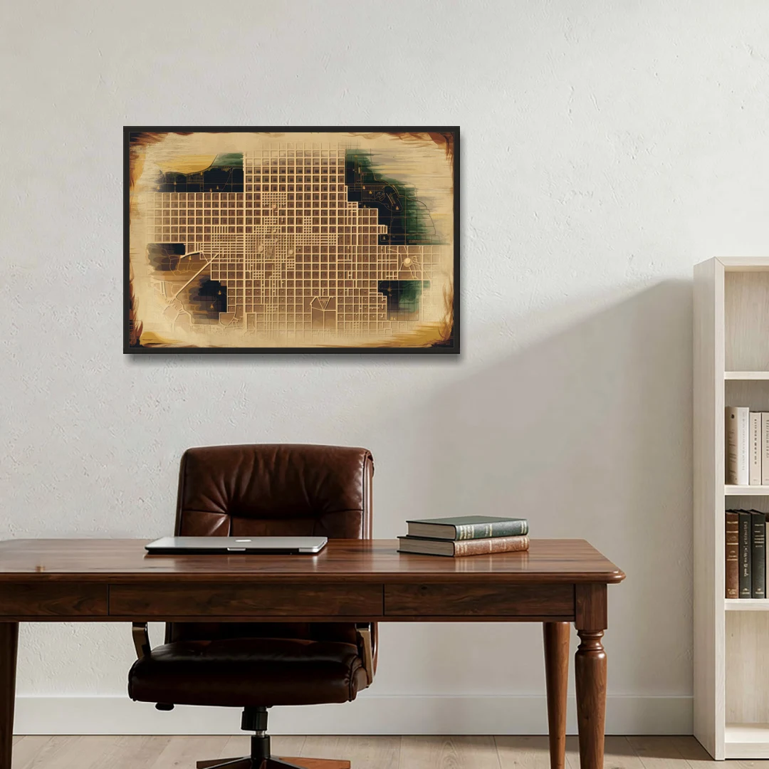 Denver Neighborhood Map - Black Framed Canvas Wall Art - Office - 36x24
