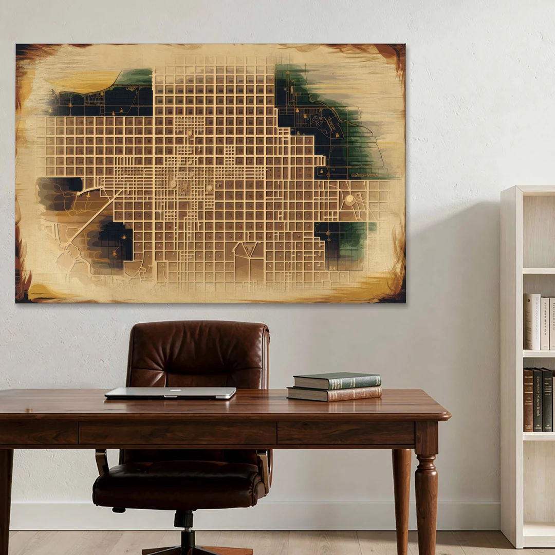 Denver Neighborhood Map - Canvas Wall Art - Office - 60x40