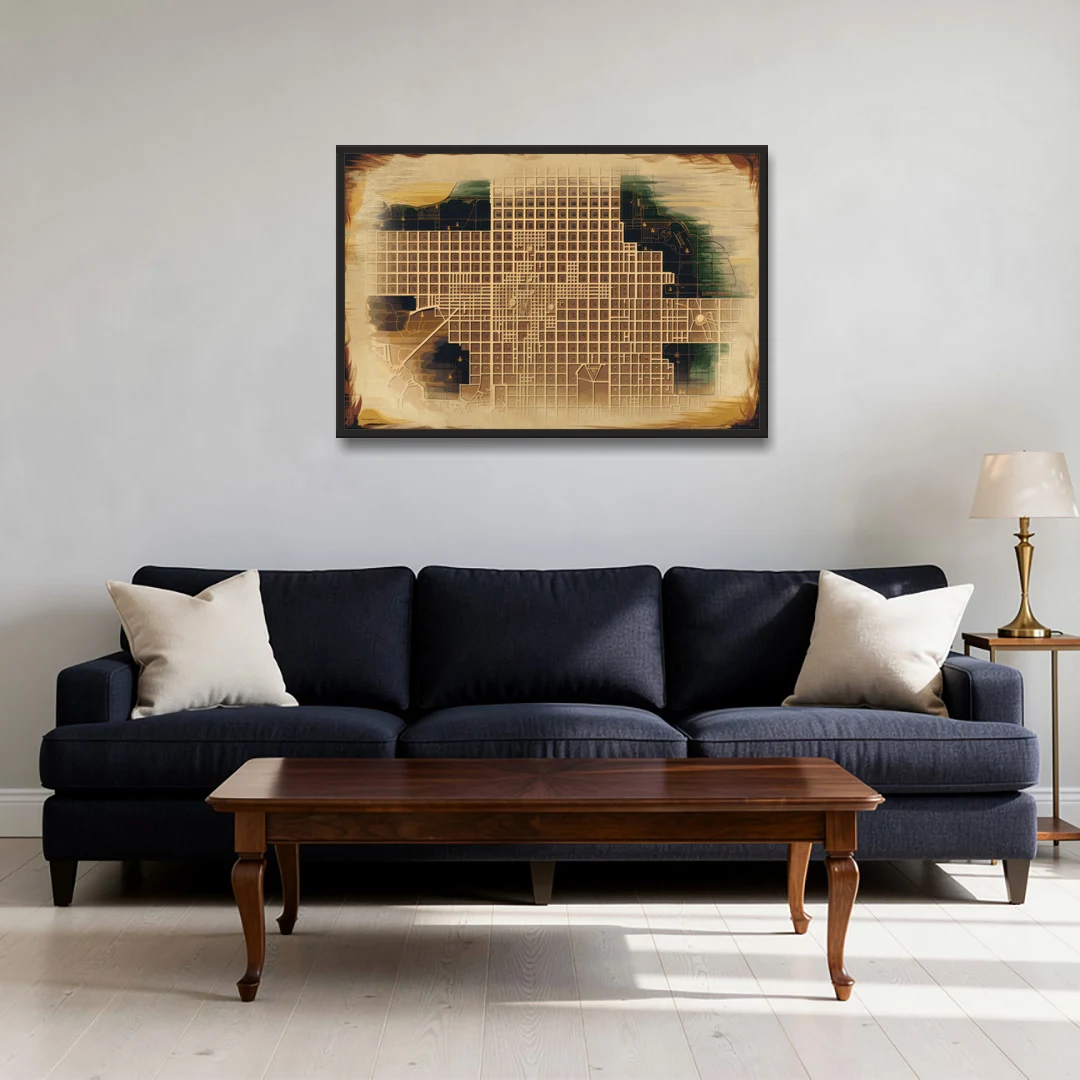 Denver Neighborhood Map - Black Framed Canvas Wall Art - Sofa - 36x24