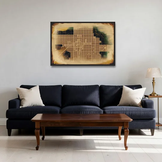 Denver Neighborhood Map - Black Framed Canvas Wall Art - Sofa - 36x24