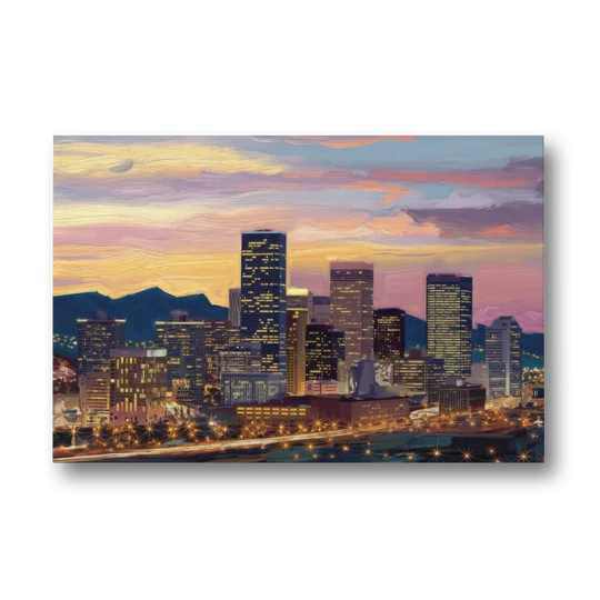 Denver Skyline At Dusk - Canvas Wall Art - Front