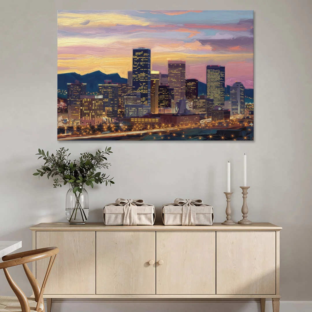 Denver Skyline At Dusk - Canvas Wall Art - Coffee Table - 60x40