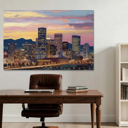 Denver Skyline At Dusk - Canvas Wall Art - Office - 60x40