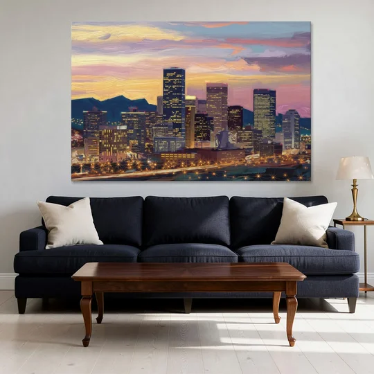 Denver Skyline At Dusk - Canvas Wall Art - Sofa - 60x40