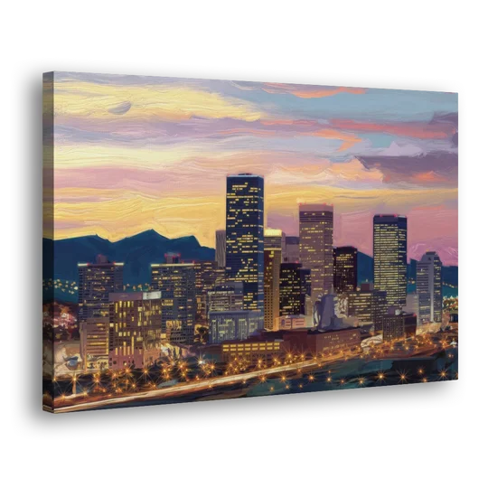 Denver Skyline At Dusk - Canvas Wall Art - Side