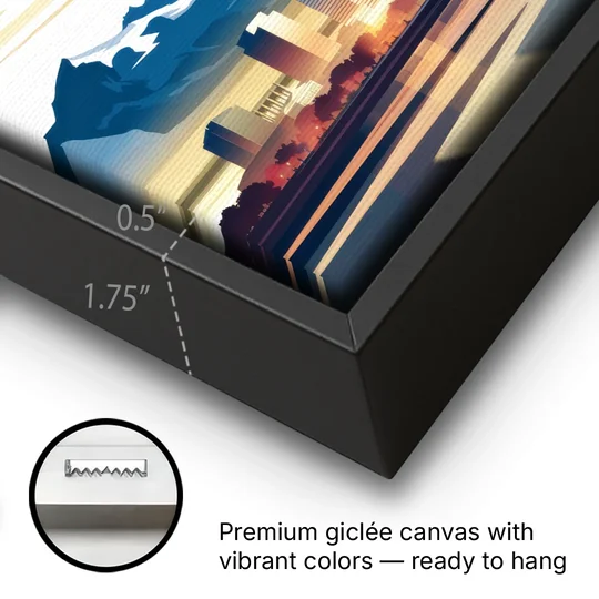 Denver Sunset Over Rockies - Black Framed Canvas Wall Art - Gallery Wrap Corner