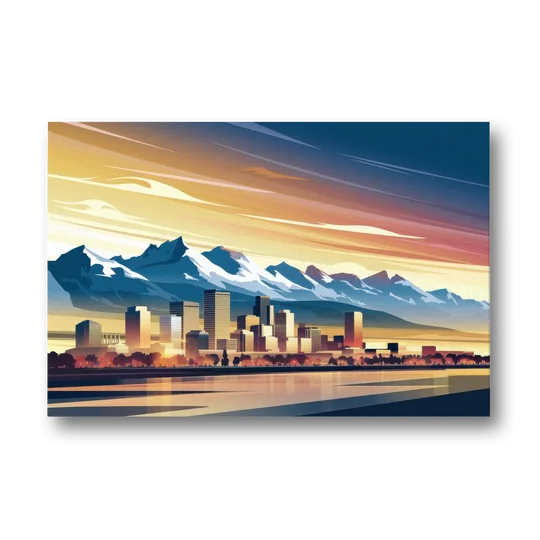 Denver Sunset Over Rockies - Canvas Wall Art - Front