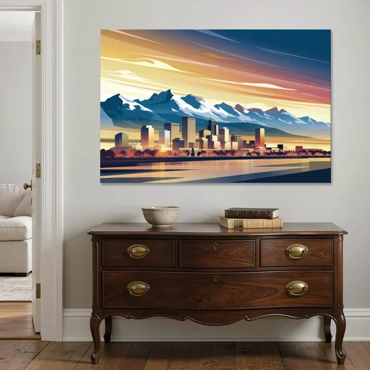 Denver Sunset Over Rockies - Canvas Wall Art - Coffee Table - 60x40